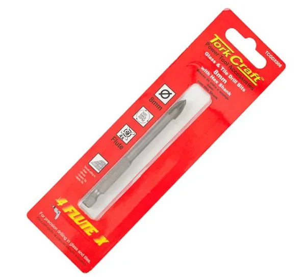Tork Craft - Glass & Tile Drill 8mm 4 Flute with Hex Shank